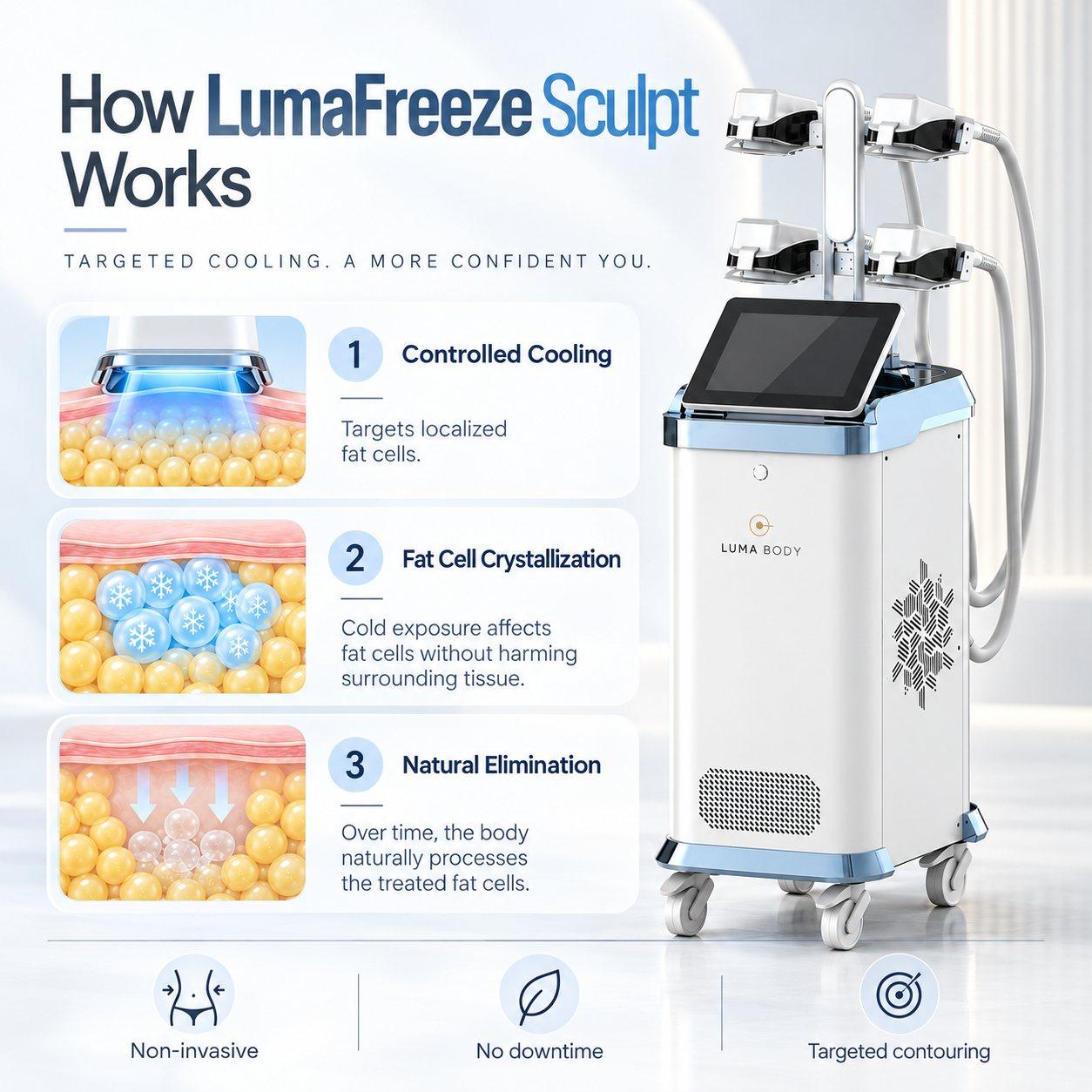 How LumaFreeze Sculpt cryolipolysis works - controlled cooling, fat cell crystallisation and natural elimination
