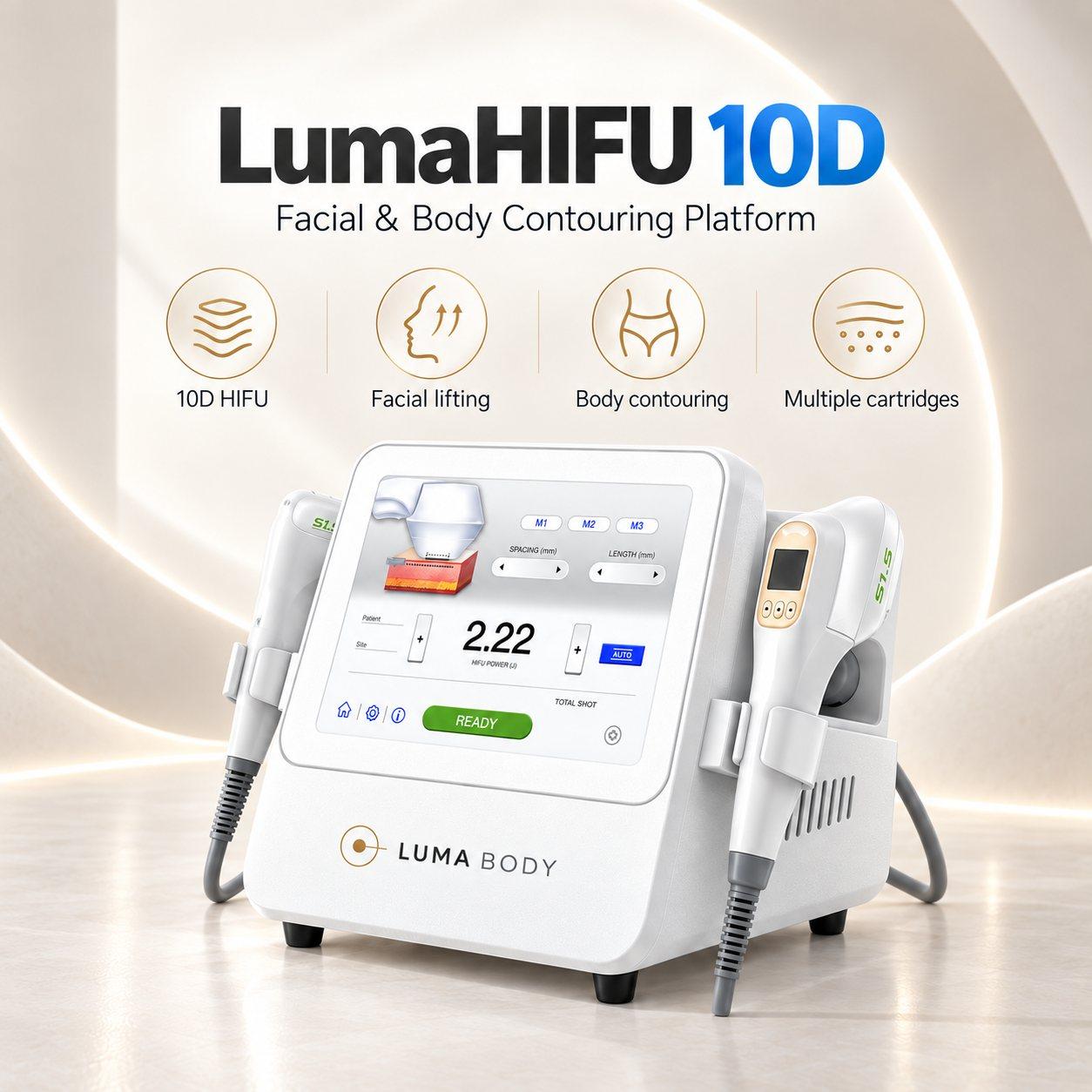 LumaHIFU 10D facial and body contouring platform - 10D HIFU, facial lifting, body contouring and multiple cartridges