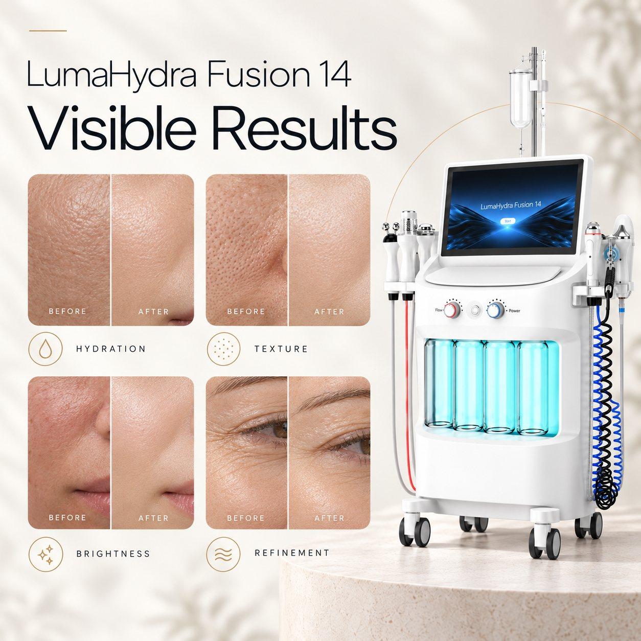 LumaHydra Fusion 14 illustrative results - hydration, texture, brightness and refinement