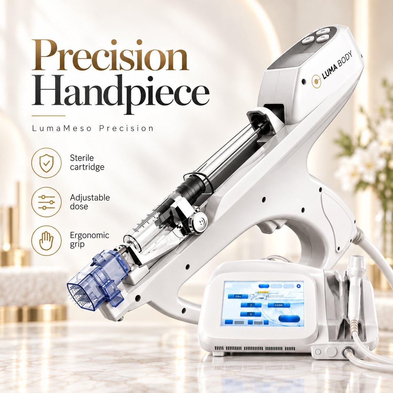LumaMeso Precision handpiece - sterile cartridge, adjustable dose and ergonomic grip