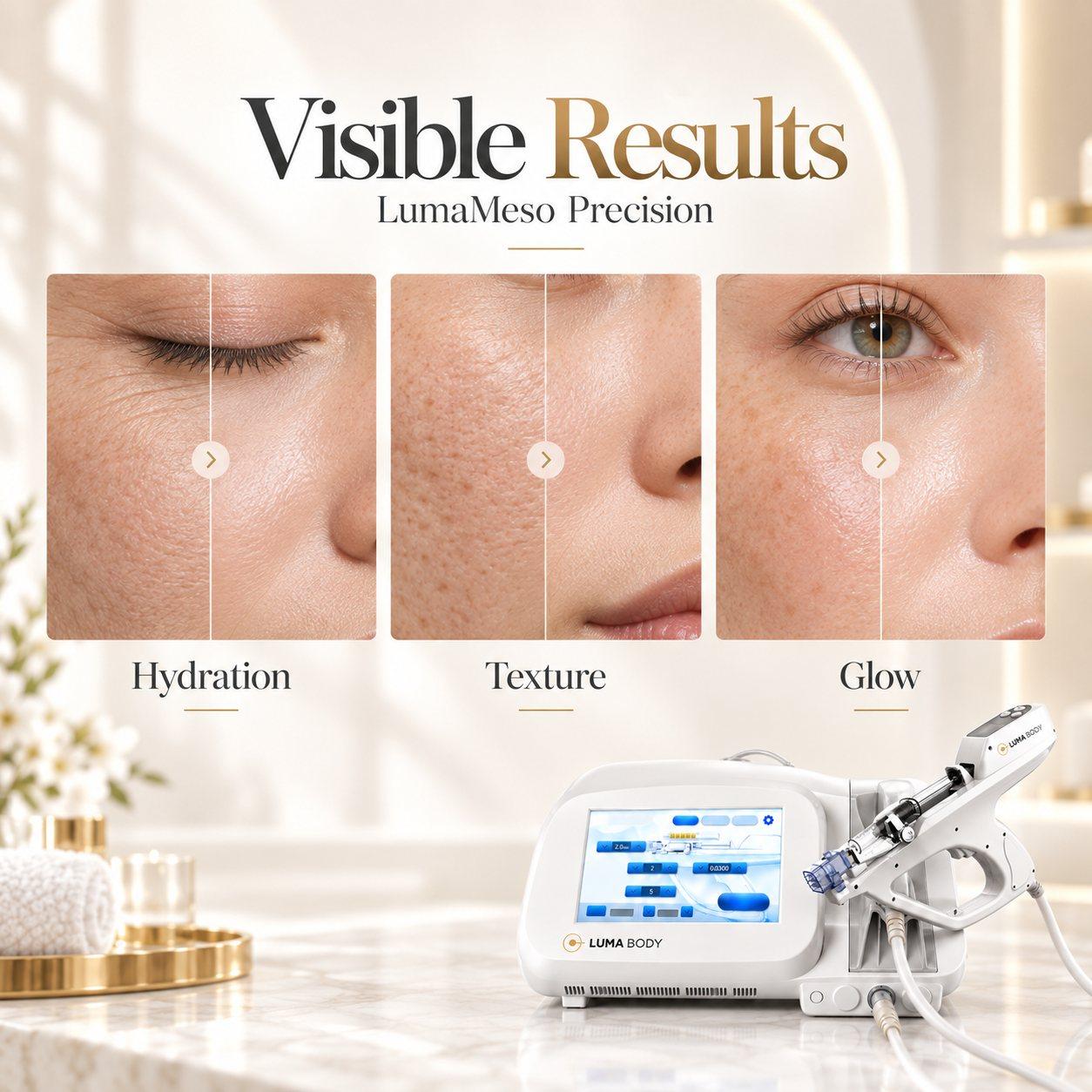 LumaMeso Precision illustrative results - hydration, texture and glow