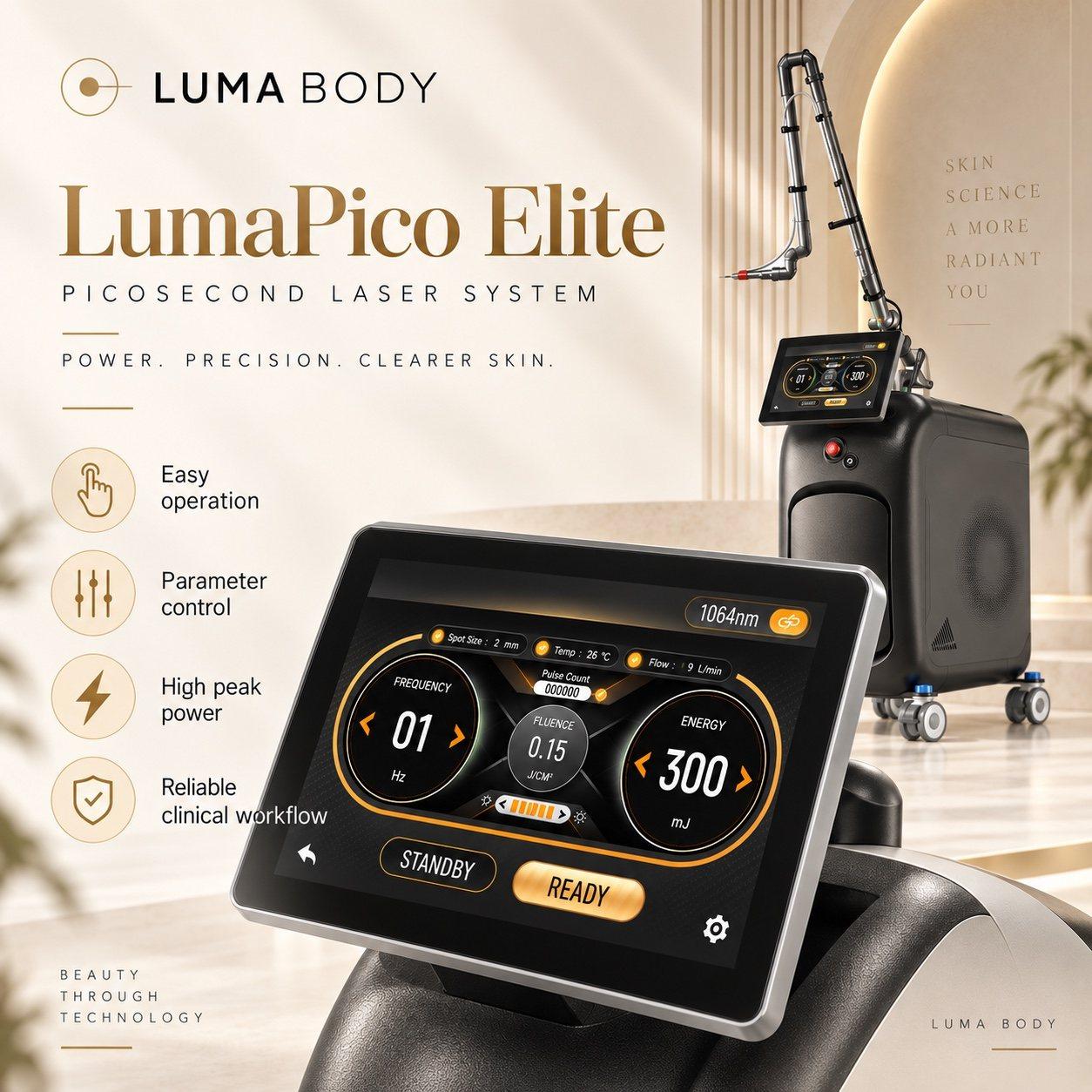 LumaPico Elite touchscreen console with parameter control for pulse, energy and wavelength