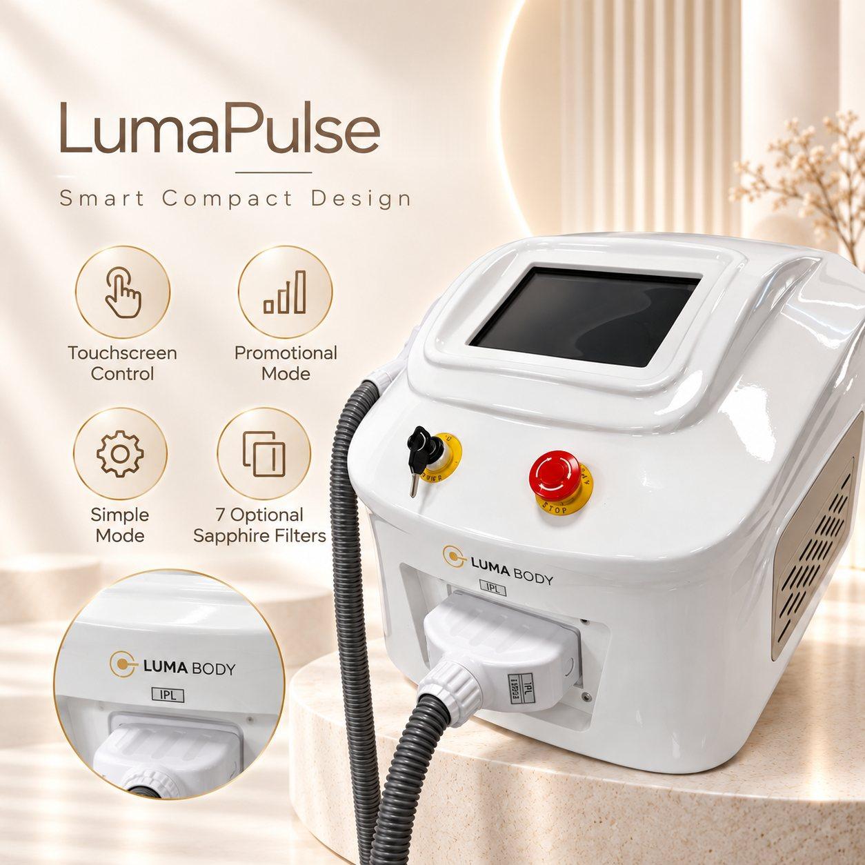 LumaPulse IPL smart compact design - touchscreen control, simple mode and 7 optional sapphire filters