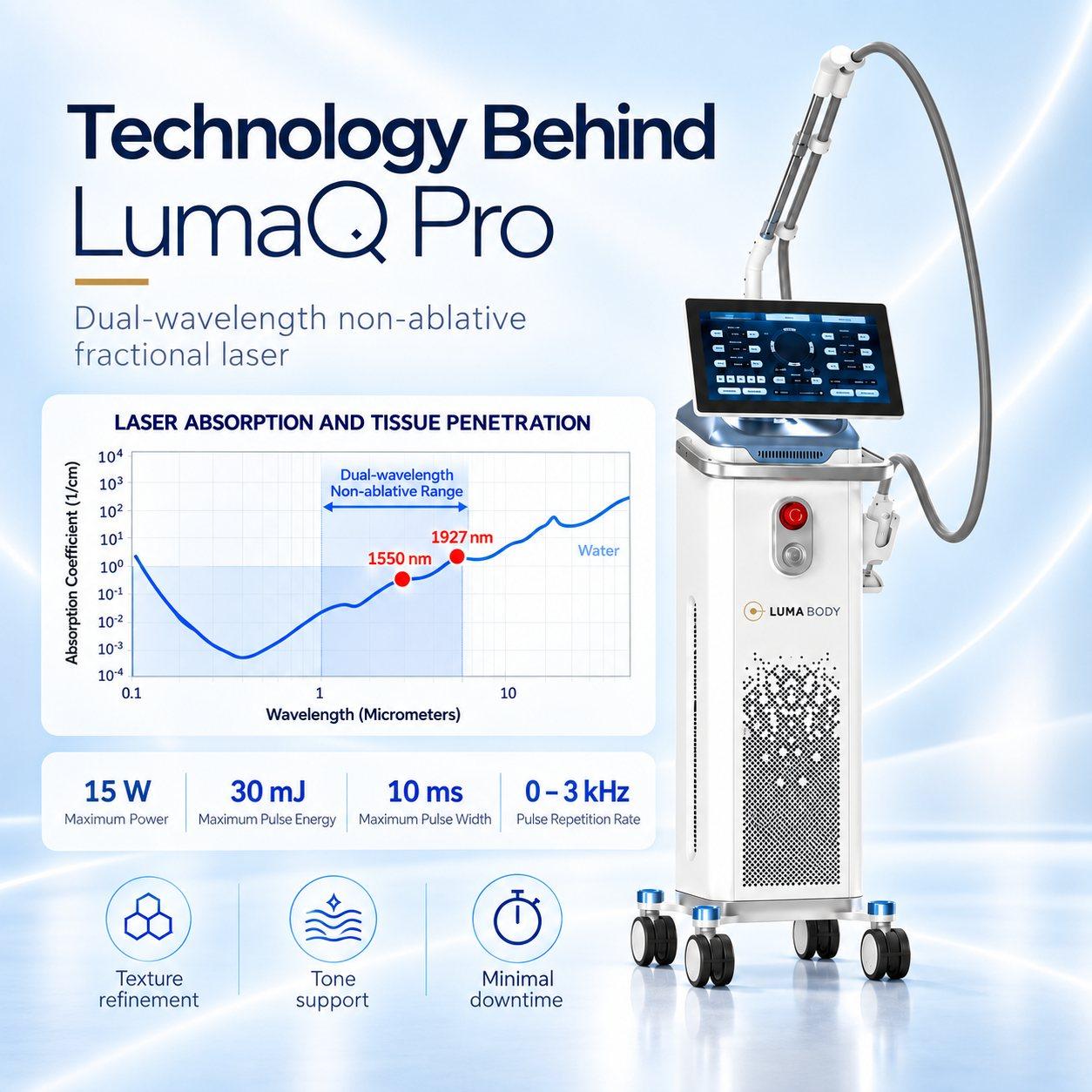LumaQ Pro technology - laser absorption and tissue penetration of 1550nm and 1927nm