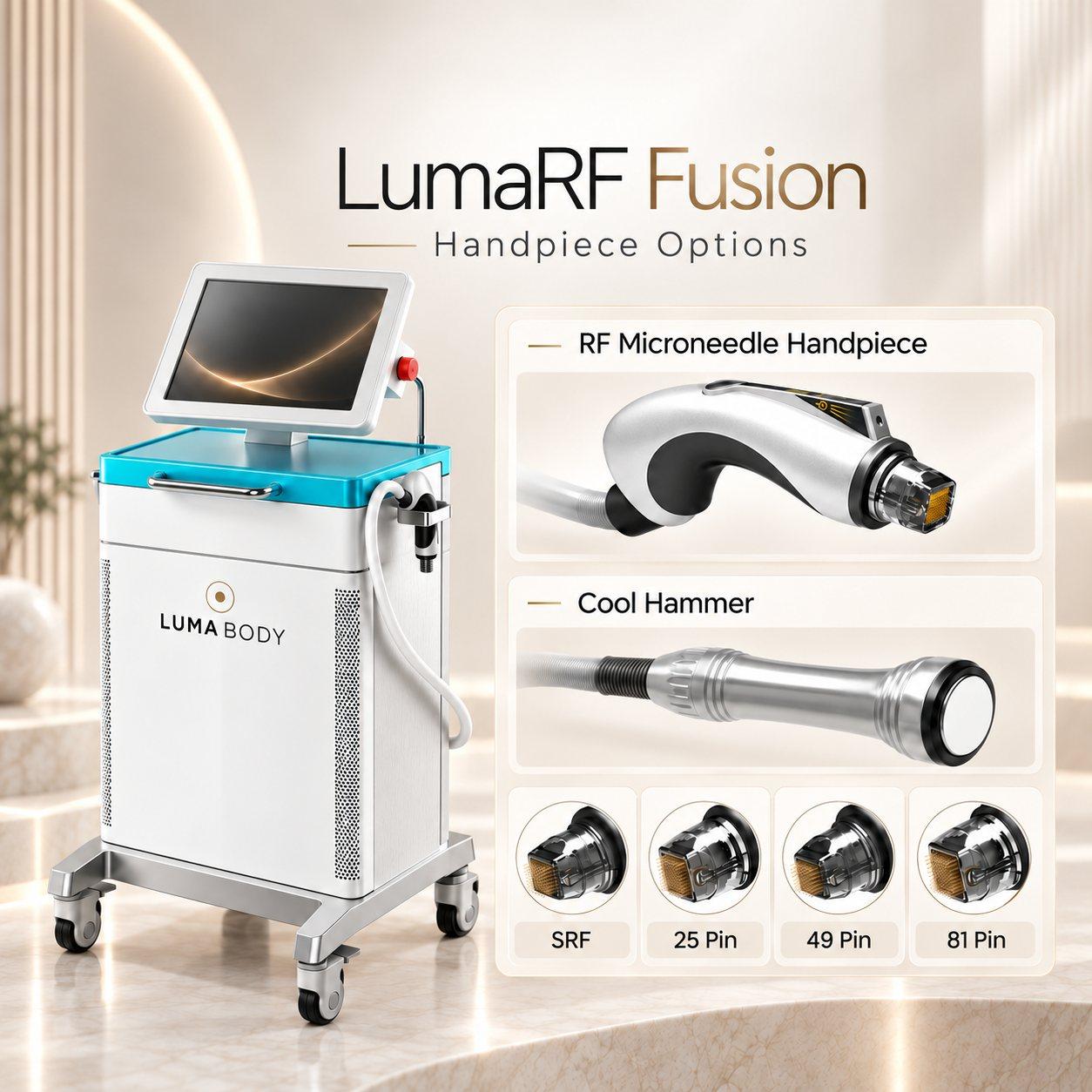 LumaRF Fusion handpieces - RF microneedle handpiece, cool hammer and SRF, 25, 49 and 81 pin tips