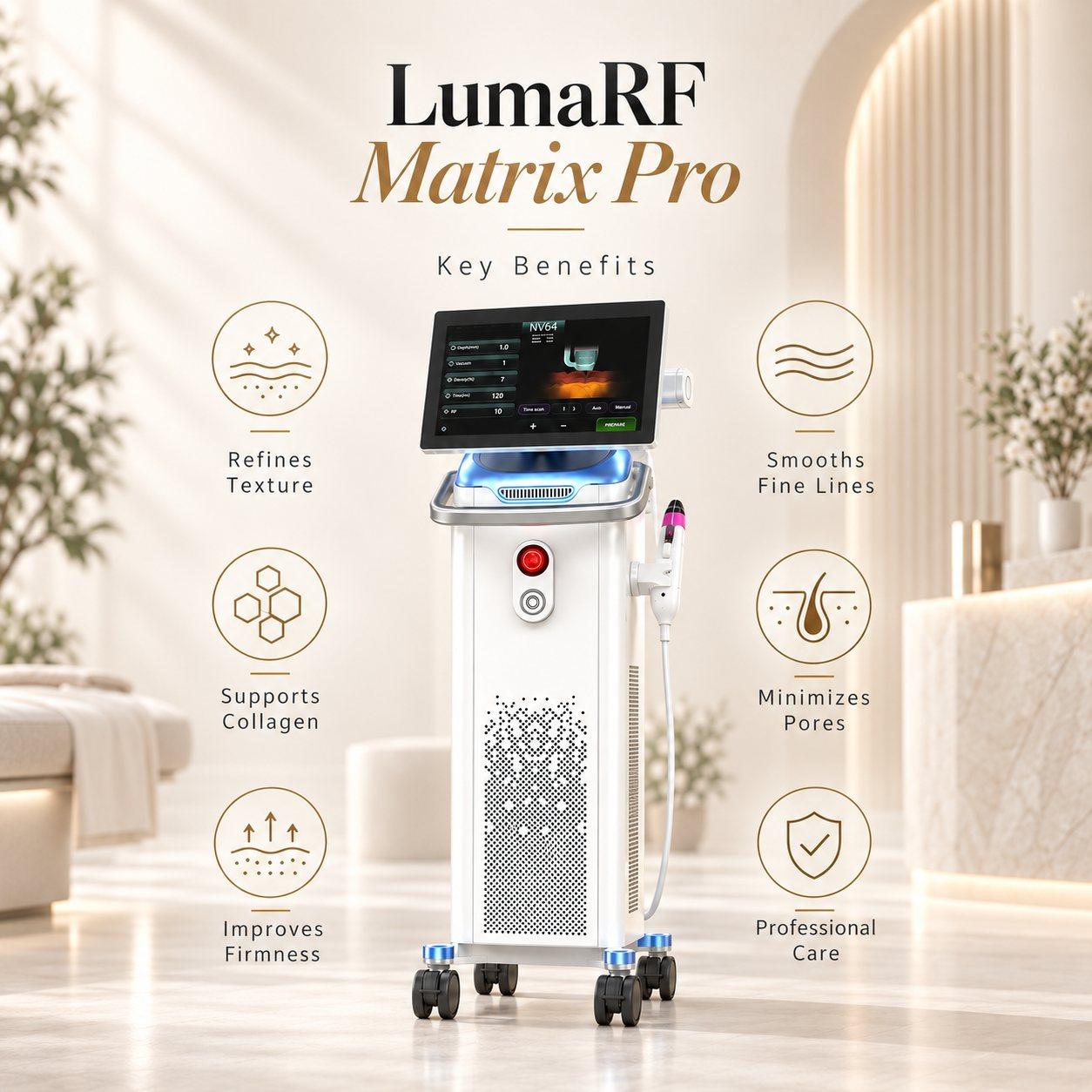 LumaRF Matrix Pro key benefits - texture, fine lines, pores and firmness