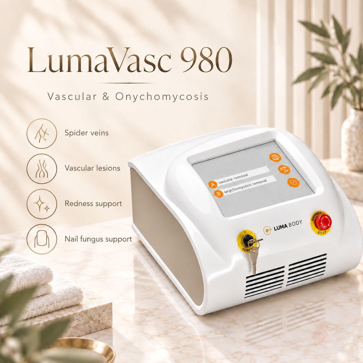 LumaVasc 980 treatment areas - spider veins, vascular lesions, redness and nail protocols