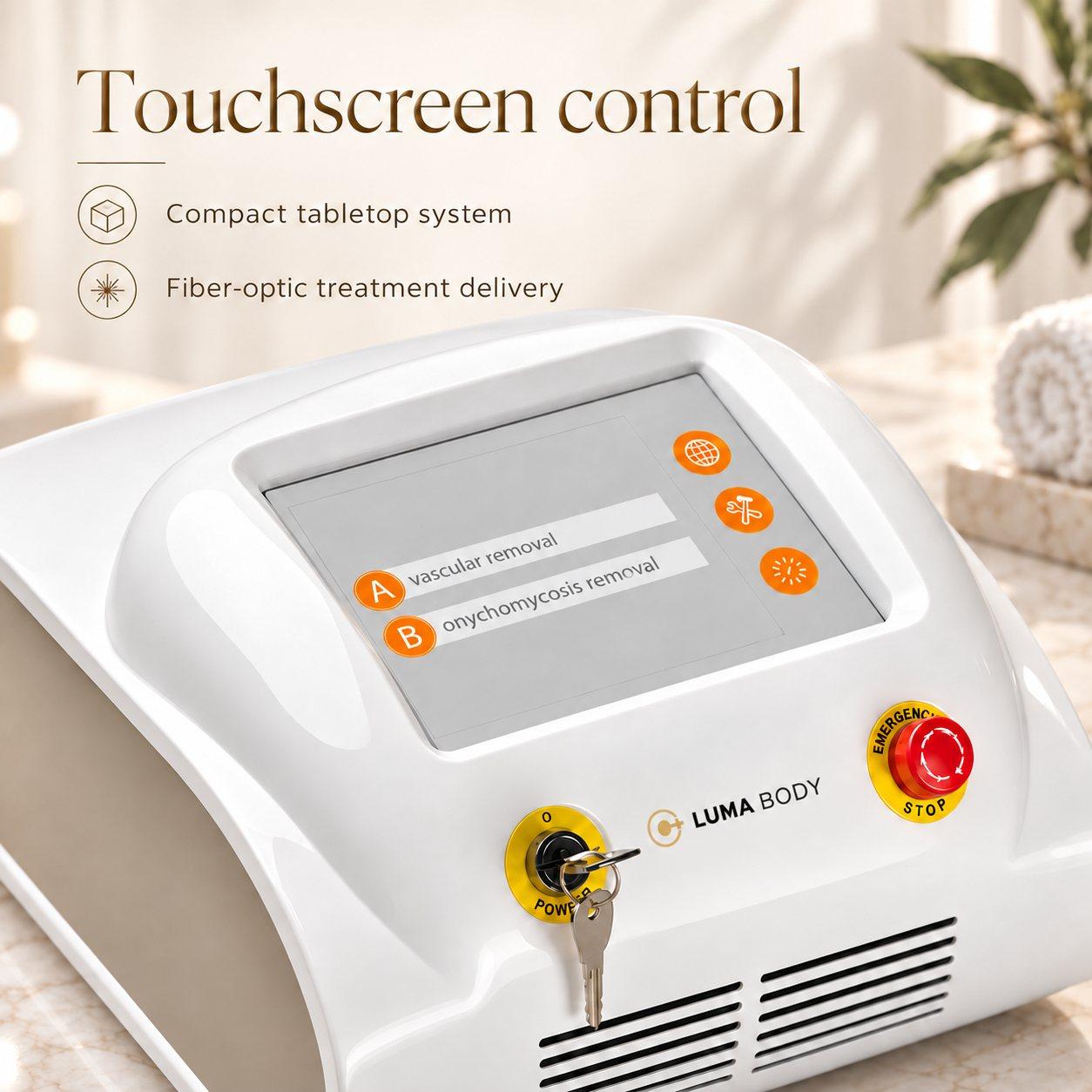 LumaVasc 980 touchscreen control with fibre-optic treatment delivery