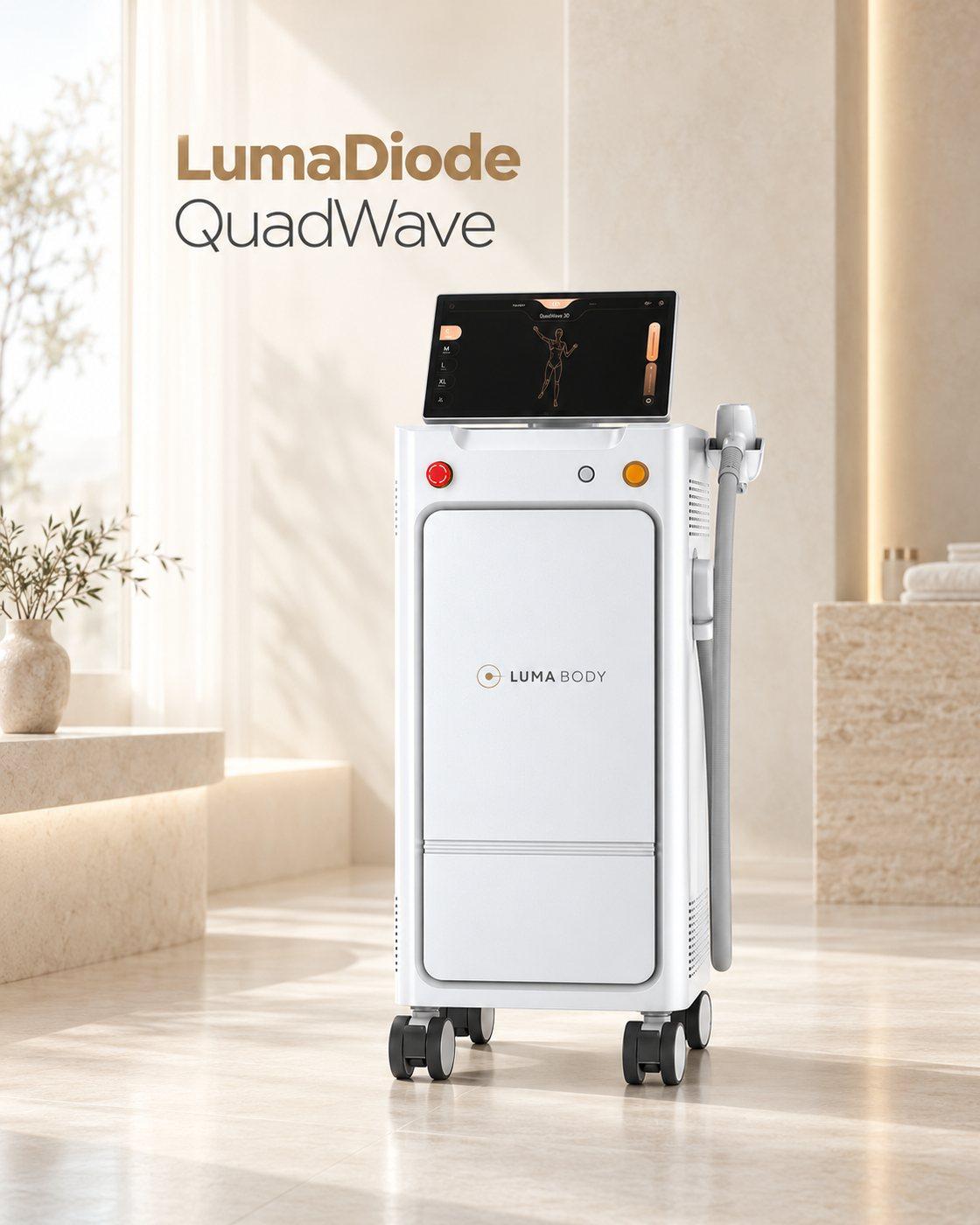 LumaDiode QuadWave 1800W diode laser hair removal machine in a clinic treatment room